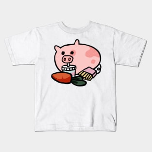 Cute Piggy Cartoon Eating Breakfast Kids T-Shirt